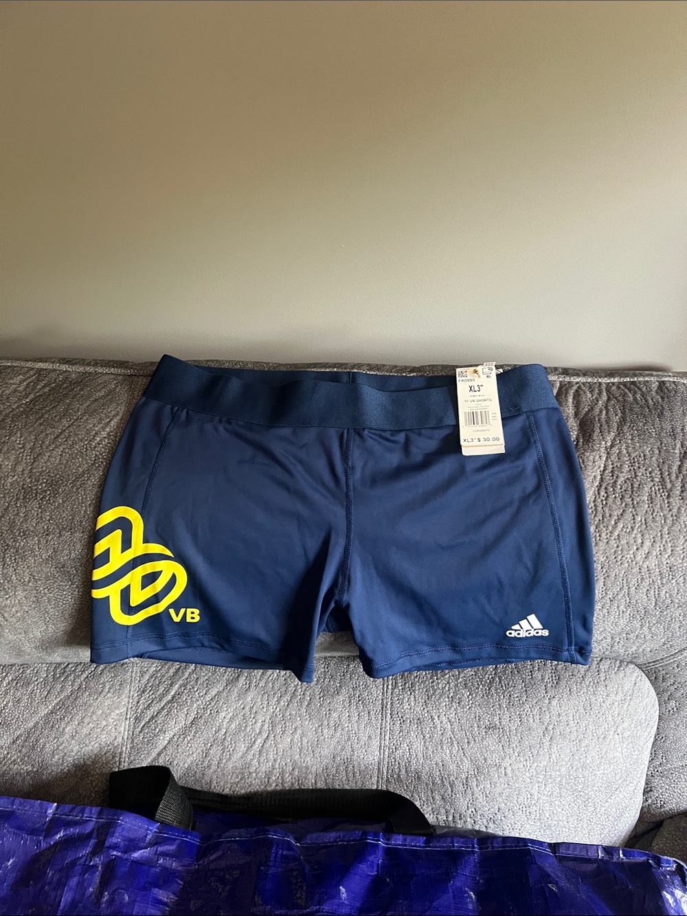 adidas Navy Athletic Volley Shorts with Yellow LOVB Volleyball Logo